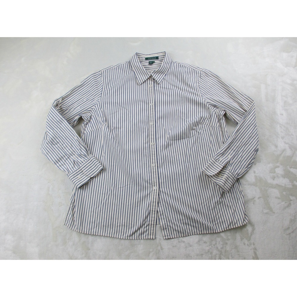Lauren Ralph Lauren Shirt Womens 1X Yellow Striped Button Up Long Sleeve Ladies